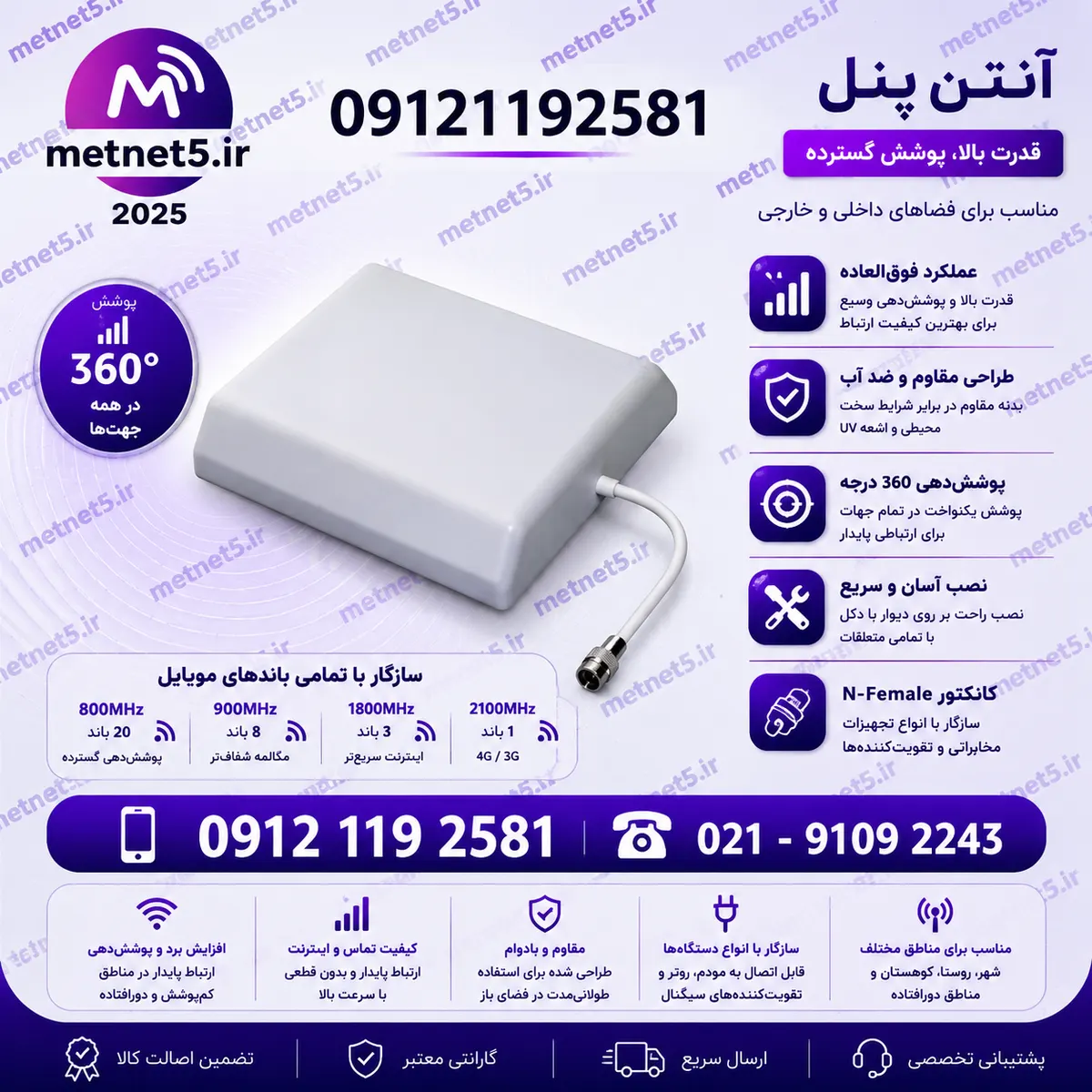 آنتن پنل تقویت موبایل جهت‌دار با پوشش قوی سیگنال 3G، 4G و 5G