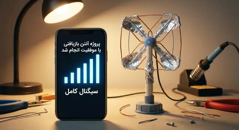 نتیجه نهایی موفقیت آمیز ساخت آنتن تقویتی موبایل ساده با وسایل دورریختنی