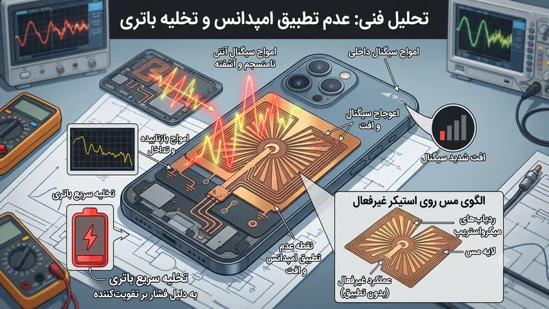 بررسی نمودار امپدانس و تأثیر منفی استیکرها بر الگوی تابش آنتن داخلی