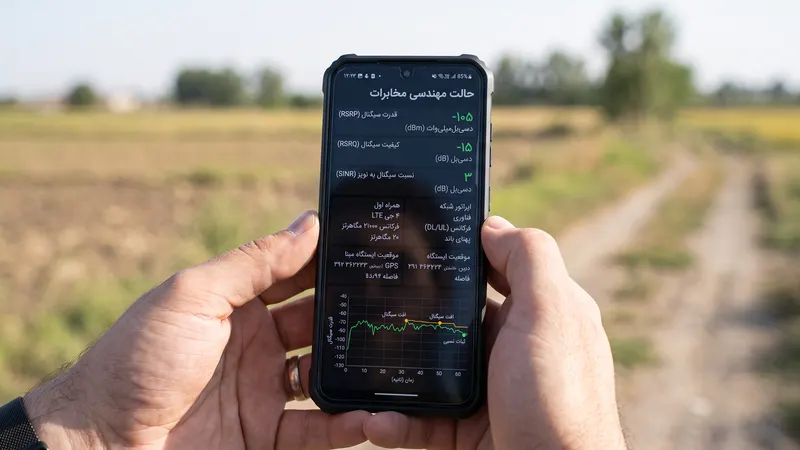 صفحه نمایشگر گوشی موبایل در حالت تست میدان و بررسی دقیق مقادیر dBm